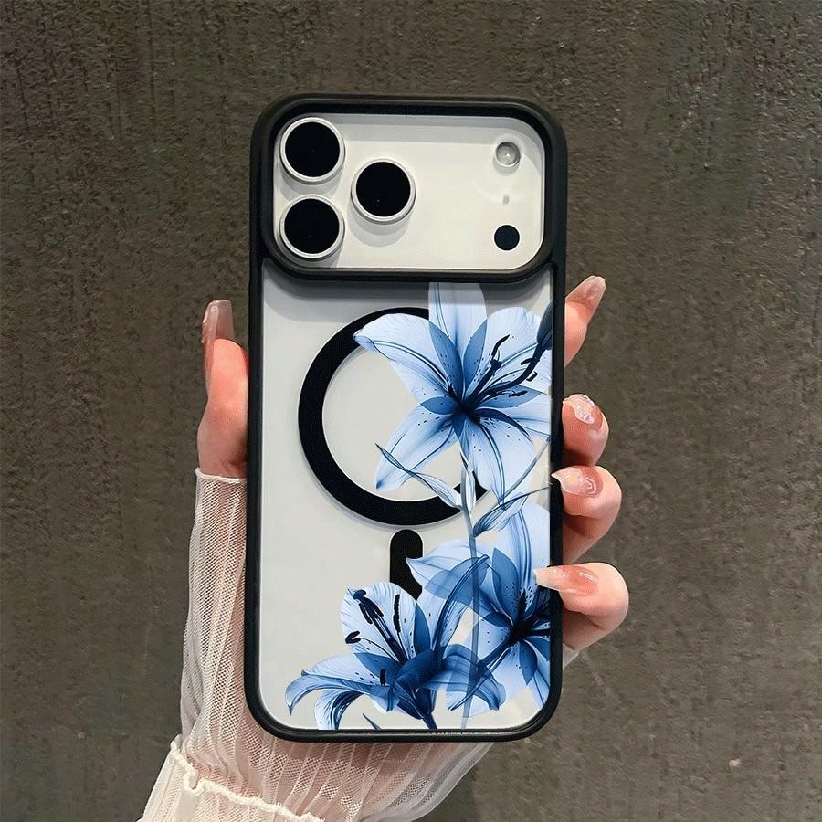 Blue Lily Whisper Magnetic MagSafe Case For IPhone 17,17 Air,17 Pro,17 Pro Max,16 15 14 13 12 11 Pro/Max/Mini XR X XS Max Shockproof Slim Protective Cover
