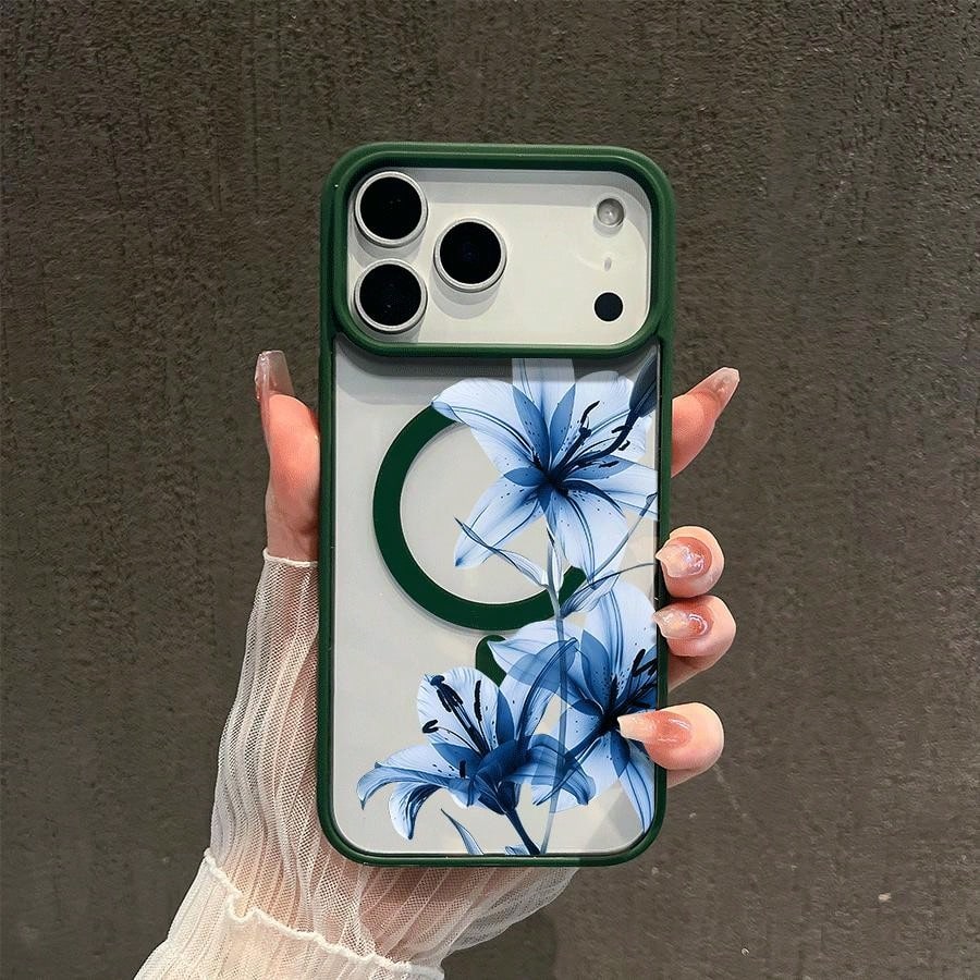 Blue Lily Whisper Magnetic MagSafe Case For IPhone 17,17 Air,17 Pro,17 Pro Max,16 15 14 13 12 11 Pro/Max/Mini XR X XS Max Shockproof Slim Protective Cover