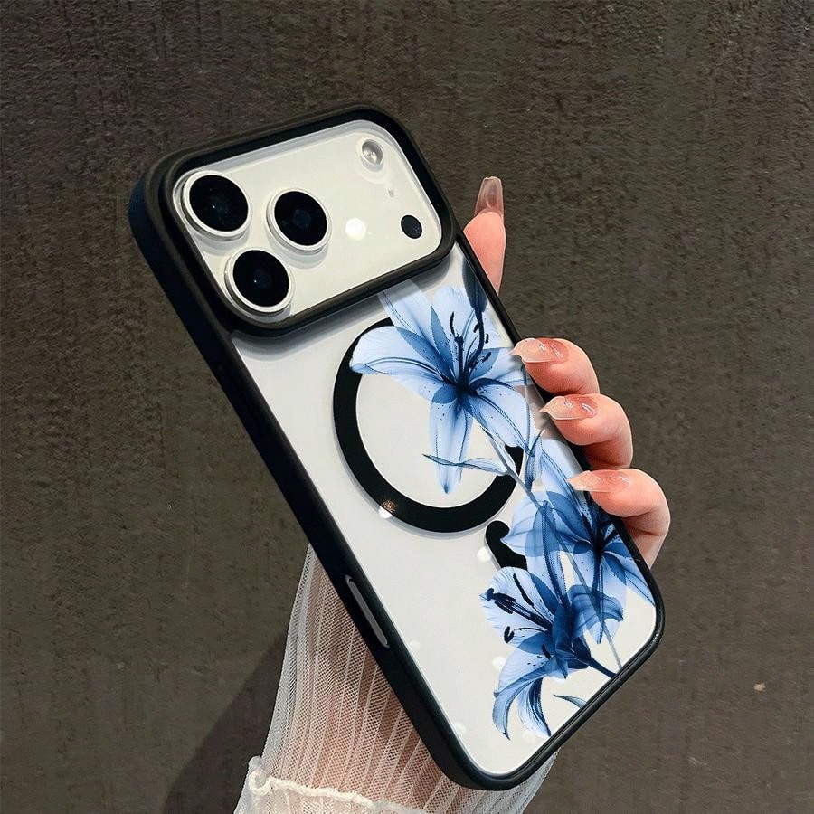 Blue Lily Whisper Magnetic MagSafe Case For IPhone 17,17 Air,17 Pro,17 Pro Max,16 15 14 13 12 11 Pro/Max/Mini XR X XS Max Shockproof Slim Protective Cover