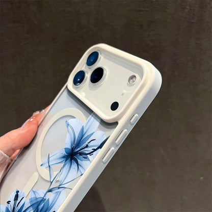 Blue Lily Whisper Magnetic MagSafe Case For IPhone 17,17 Air,17 Pro,17 Pro Max,16 15 14 13 12 11 Pro/Max/Mini XR X XS Max Shockproof Slim Protective Cover