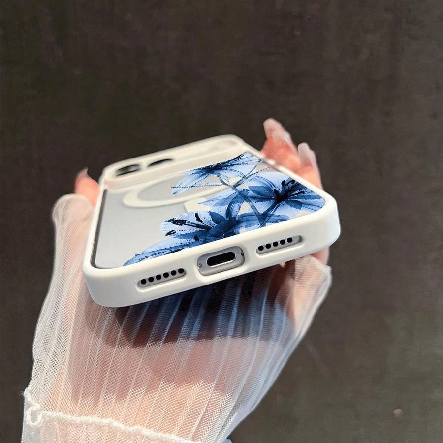 Blue Lily Whisper Magnetic MagSafe Case For IPhone 17,17 Air,17 Pro,17 Pro Max,16 15 14 13 12 11 Pro/Max/Mini XR X XS Max Shockproof Slim Protective Cover