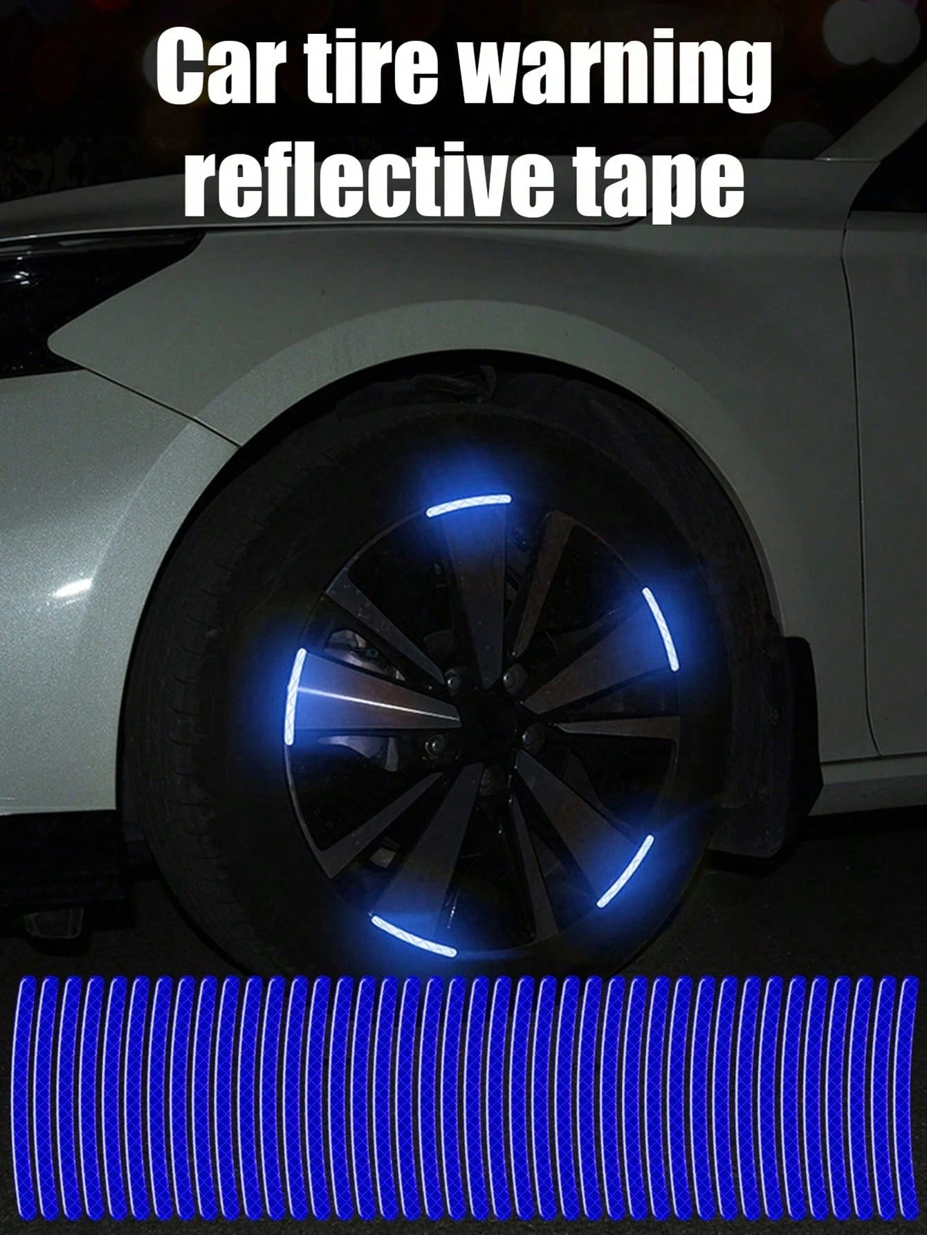 Blue Reflective Strip Stickers, Car Wheel Rim Reflective Stickers, Tire Warning Stickers, Green Creative, Motorcycle, Electric Vehicle, Sticker Decoration, Mountain Bike Reflective Wheel Strip Sticker
