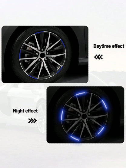 Blue Reflective Strip Stickers, Car Wheel Rim Reflective Stickers, Tire Warning Stickers, Green Creative, Motorcycle, Electric Vehicle, Sticker Decoration, Mountain Bike Reflective Wheel Strip Sticker