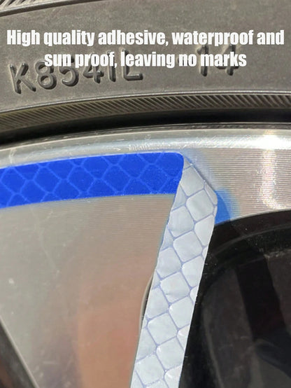 Blue Reflective Strip Stickers, Car Wheel Rim Reflective Stickers, Tire Warning Stickers, Green Creative, Motorcycle, Electric Vehicle, Sticker Decoration, Mountain Bike Reflective Wheel Strip Sticker