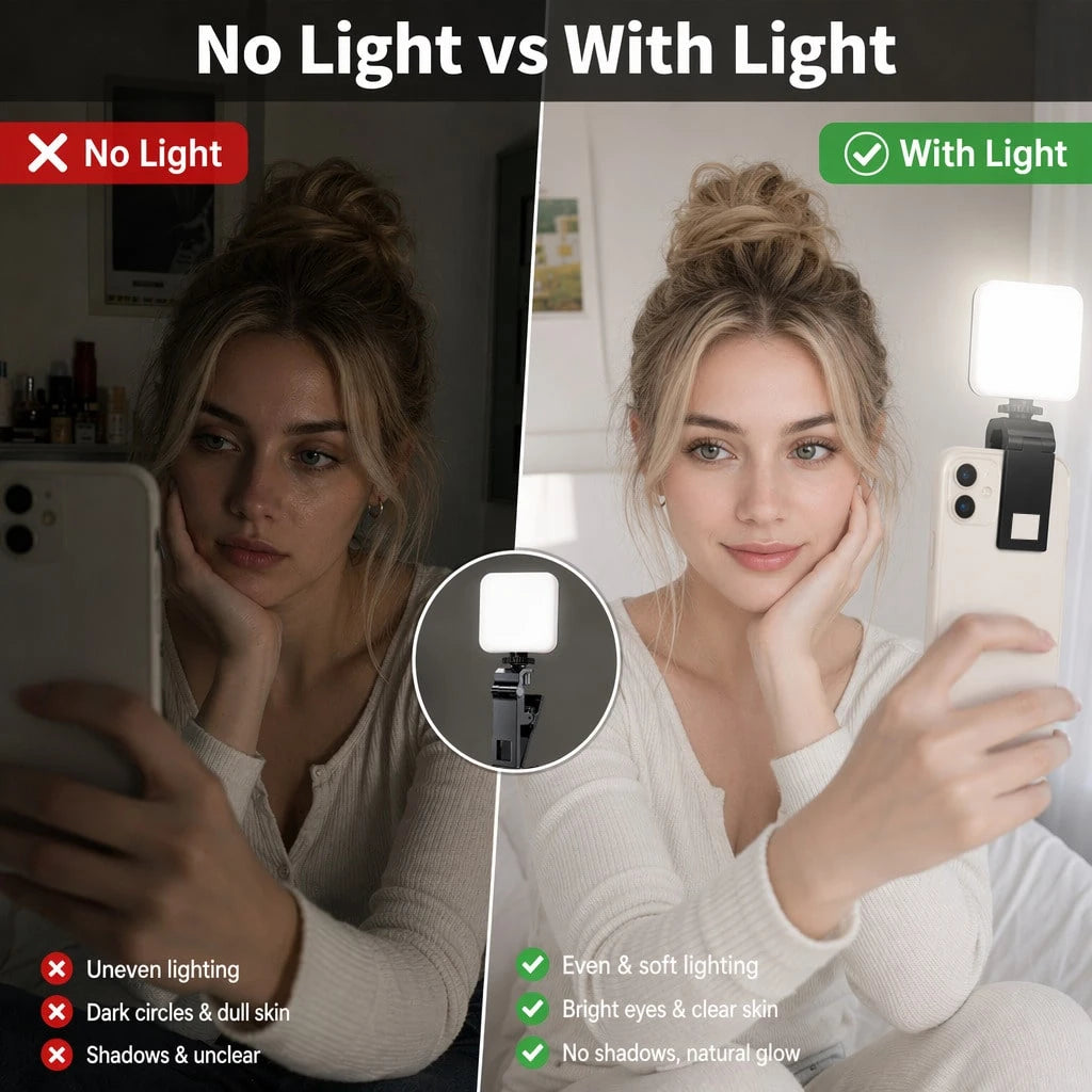 Borriig 1pc Portable Mini Clip-On Fill Light, Selfie Ring LED Light, Adjustable Brightness LED Video Light, Suitable For Camera And Camcorder Vlogging, Can Be Used For Photo Selfie, Video Recording, Z