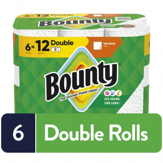 Bounty Full Sheet Paper Towels, 6 Count, White, Absorbent Household Cleaning Paper Towels For Kitchen & Everyday Use
