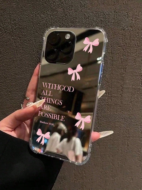 Bow & Heart Cute Pattern Mirror Shockproof Phone Case, Compatible With IPhone 13/11/17/16/14/15/15 Pro/15 Plus/15 Pro Max/7 Plus/8 Plus/X/Xs Max/Xr/11 Pro/12 Pro/13 Pro/14 Pro/12 Mini/13 Mini/11 Pro M
