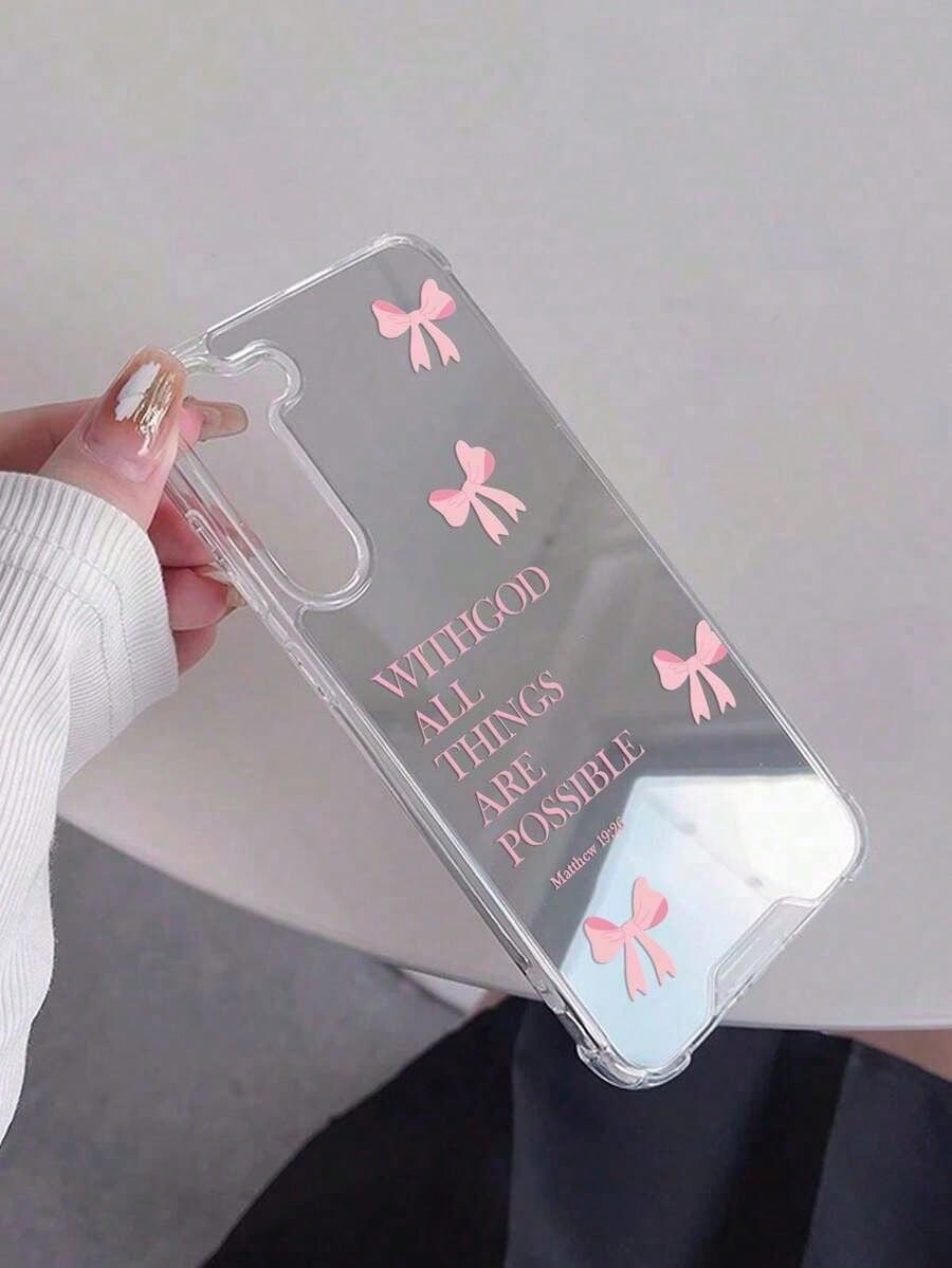 Bow & Heart Cute Pattern Mirror Shockproof Phone Case, Compatible With IPhone 13/11/17/16/14/15/15 Pro/15 Plus/15 Pro Max/7 Plus/8 Plus/X/Xs Max/Xr/11 Pro/12 Pro/13 Pro/14 Pro/12 Mini/13 Mini/11 Pro M