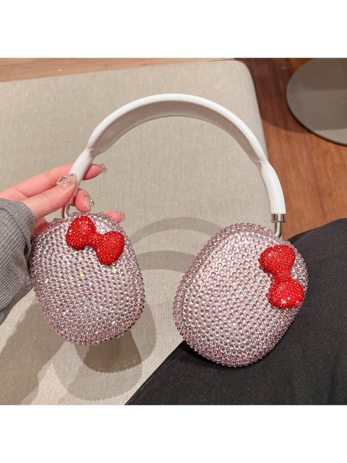 Bow-Knot Sparkle Pink Rhinestone Bow Design Protective Case Compatible With Airpods Max, Shiny Crystal Shock-Proof And Anti-Fall TPU Cover Compatible With Apple AirPods Max