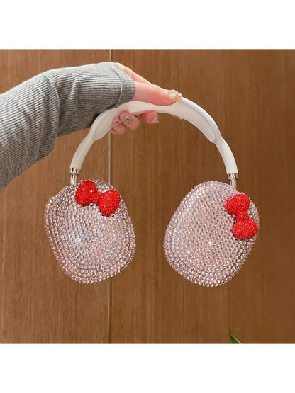 Bow-Knot Sparkle Pink Rhinestone Bow Design Protective Case Compatible With Airpods Max, Shiny Crystal Shock-Proof And Anti-Fall TPU Cover Compatible With Apple AirPods Max