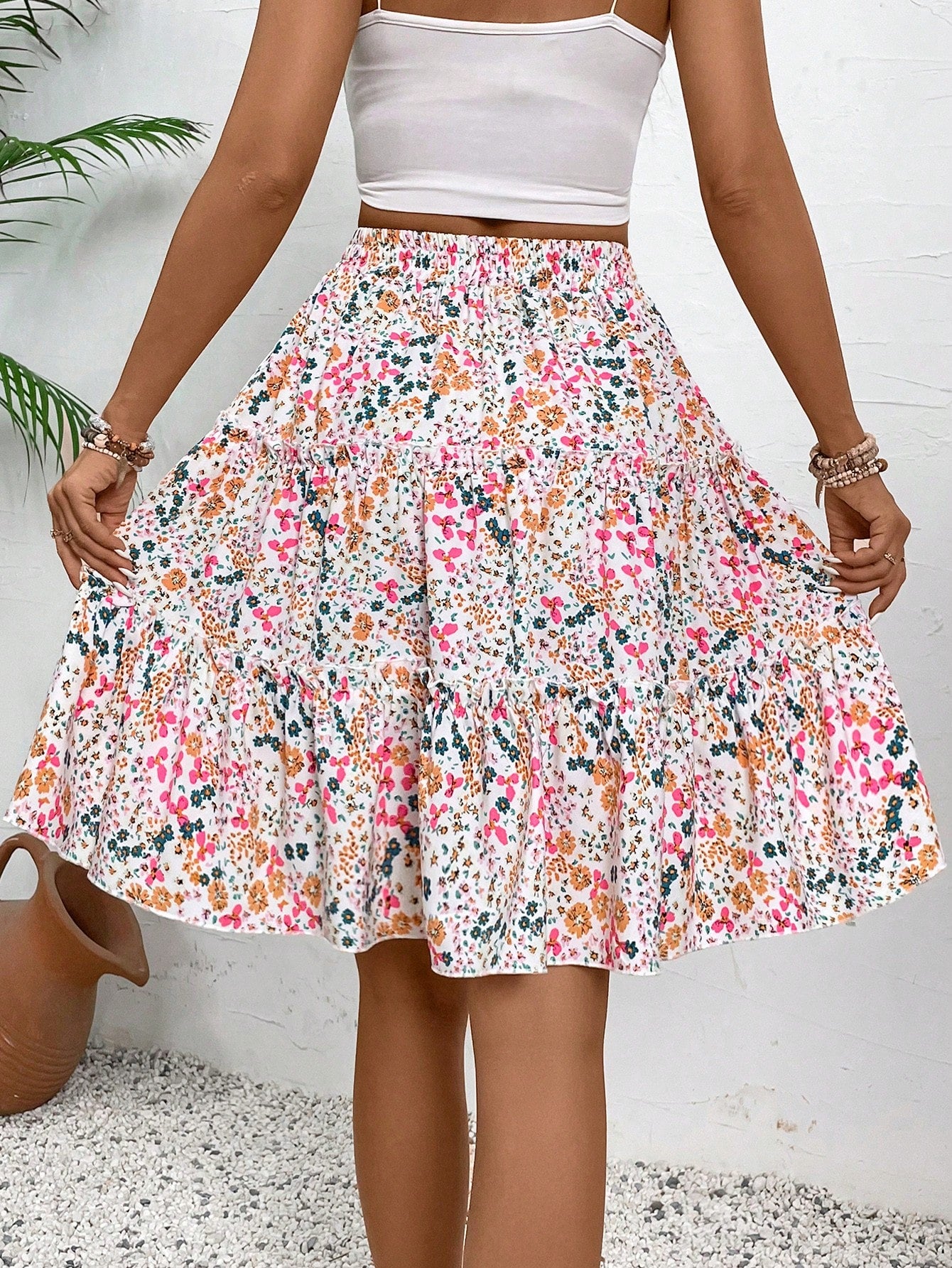 Breezaya Women's Fresh Ditsy Floral Print Ruffle Trim Skirt (Random Print)