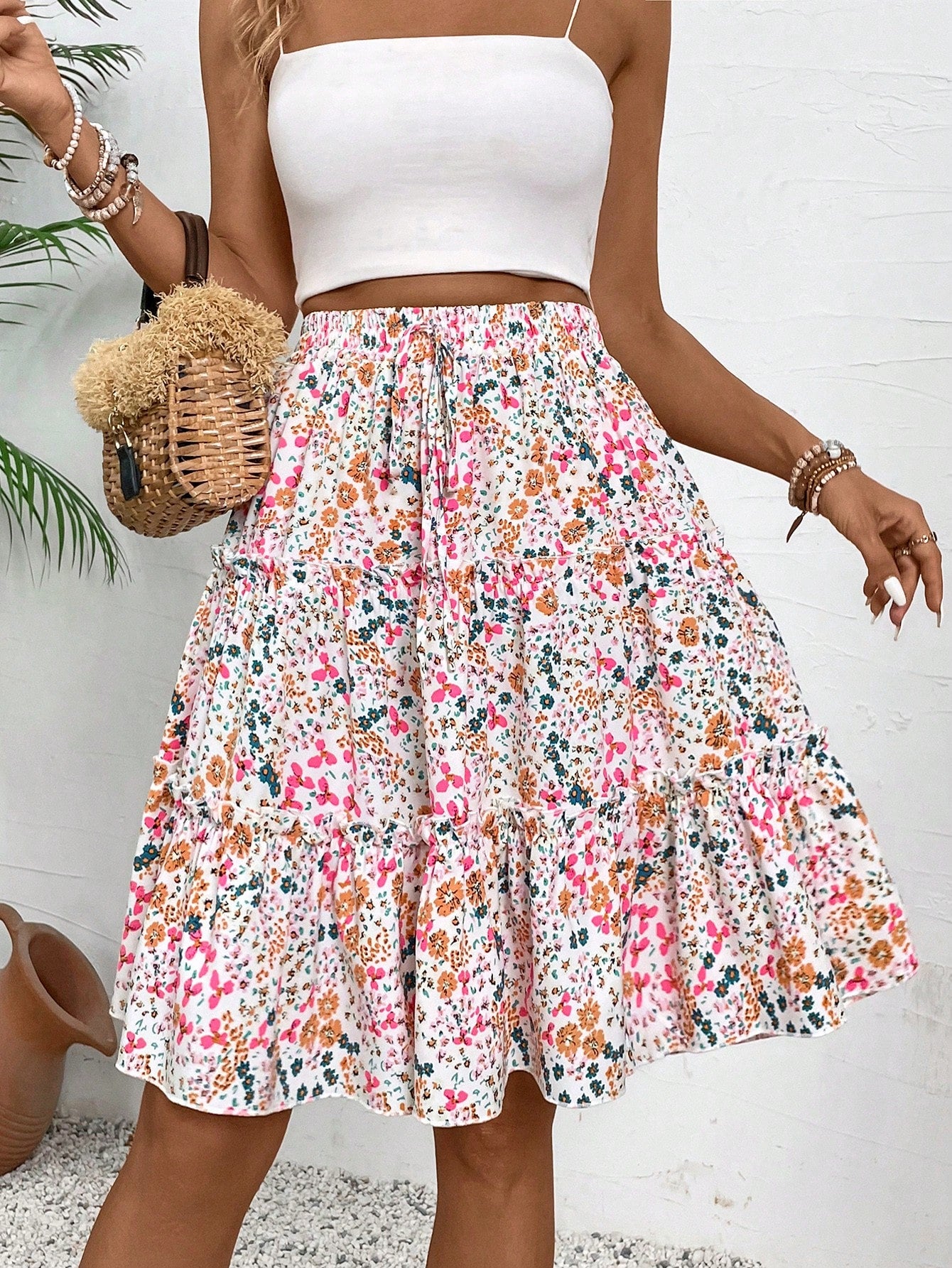 Breezaya Women's Fresh Ditsy Floral Print Ruffle Trim Skirt (Random Print)