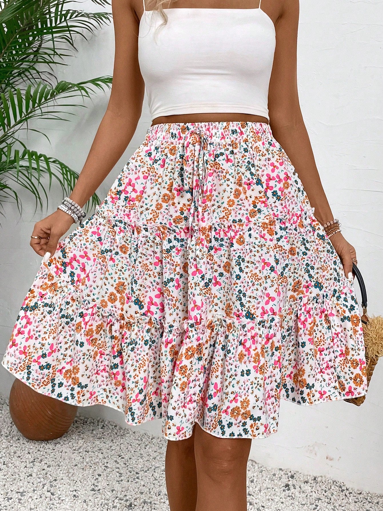 Breezaya Women's Fresh Ditsy Floral Print Ruffle Trim Skirt (Random Print)