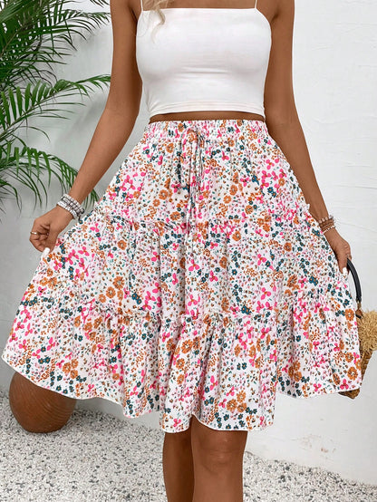 Breezaya Women's Fresh Ditsy Floral Print Ruffle Trim Skirt (Random Print)