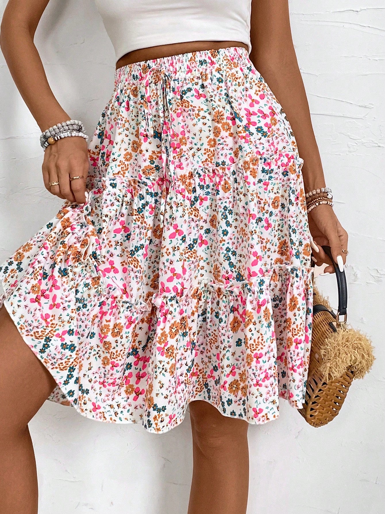 Breezaya Women's Fresh Ditsy Floral Print Ruffle Trim Skirt (Random Print)