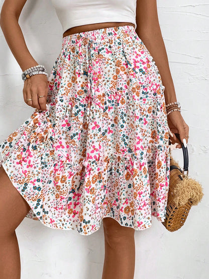 Breezaya Women's Fresh Ditsy Floral Print Ruffle Trim Skirt (Random Print)