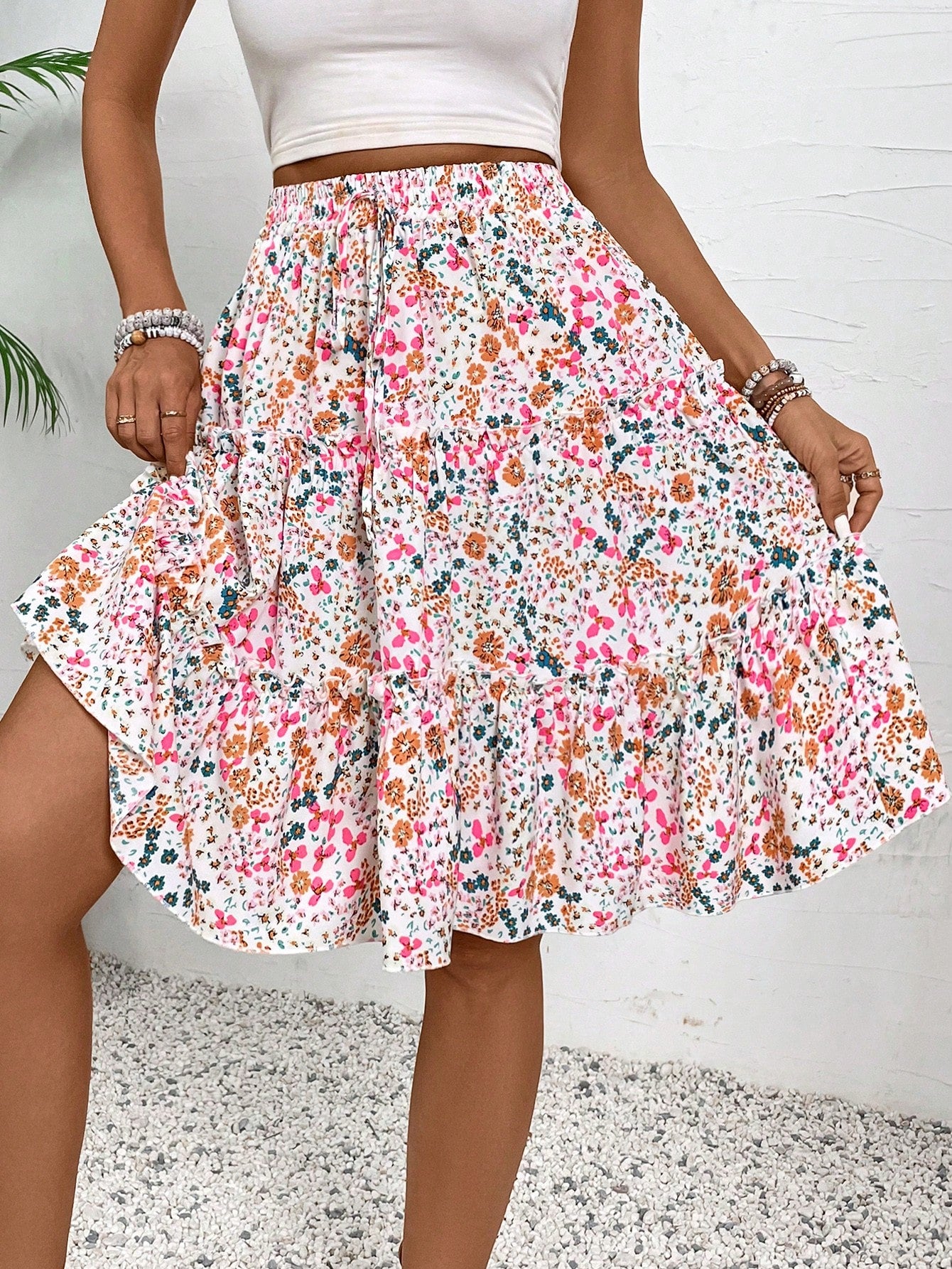 Breezaya Women's Fresh Ditsy Floral Print Ruffle Trim Skirt (Random Print)