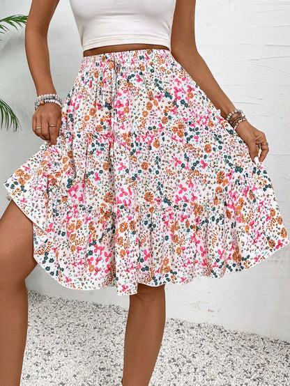 Breezaya Women's Fresh Ditsy Floral Print Ruffle Trim Skirt (Random Print)