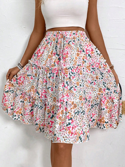 Breezaya Women's Fresh Ditsy Floral Print Ruffle Trim Skirt (Random Print)
