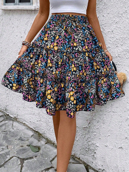 Breezaya Women's Fresh Ditsy Floral Print Ruffle Trim Skirt (Random Print)