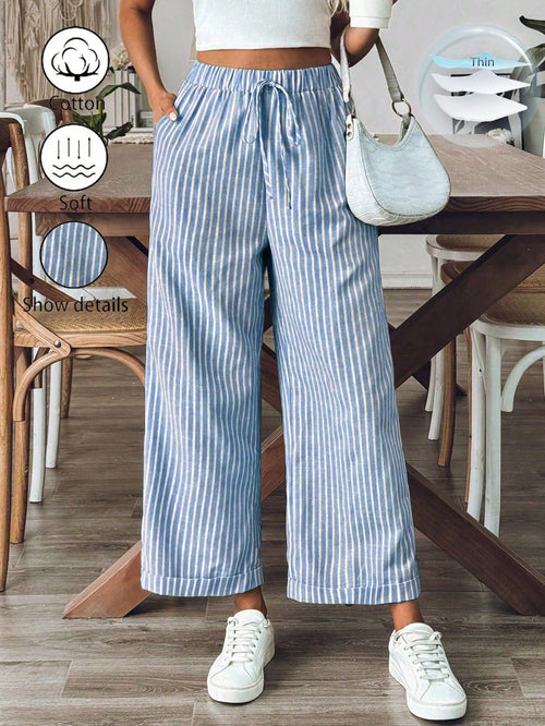 Breezaya Women's Old Money Style Striped Wide-Leg Belted Daily Wear Casual Straight Pants,Old Money Outfits Fall Cloth For Women