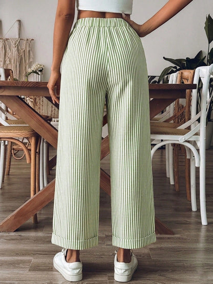 Breezaya Women's Old Money Style Striped Wide-Leg Belted Daily Wear Casual Straight Pants,Old Money Outfits Fall Cloth For Women