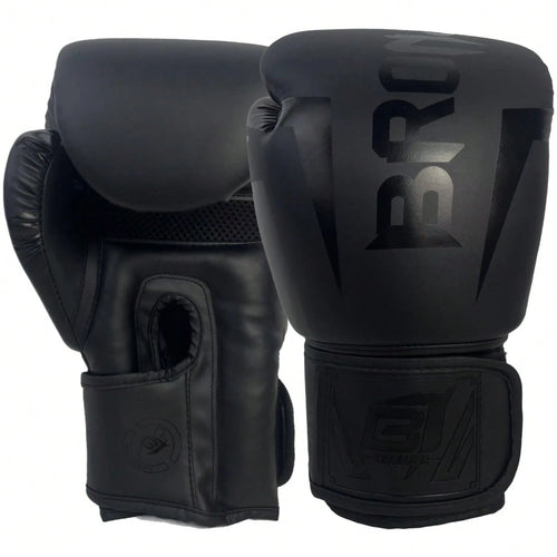 BRONJEE Brand PU Leather Gloves, Suitable For Adults Aged 12-88, Matte Black, Professional Boxing Gloves, Available In 8oz, 10oz, 12oz, 14oz, 16oz, Suitable For Muay Thai Training, Punching Bag Traini