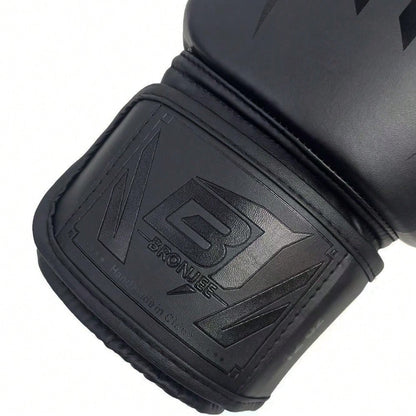 BRONJEE Brand PU Leather Gloves, Suitable For Adults Aged 12-88, Matte Black, Professional Boxing Gloves, Available In 8oz, 10oz, 12oz, 14oz, 16oz, Suitable For Muay Thai Training, Punching Bag Traini