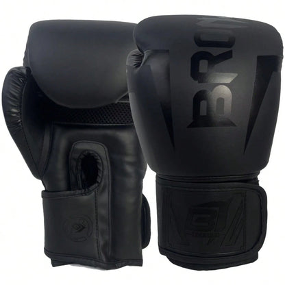 BRONJEE Brand PU Leather Gloves, Suitable For Adults Aged 12-88, Matte Black, Professional Boxing Gloves, Available In 8oz, 10oz, 12oz, 14oz, 16oz, Suitable For Muay Thai Training, Punching Bag Traini