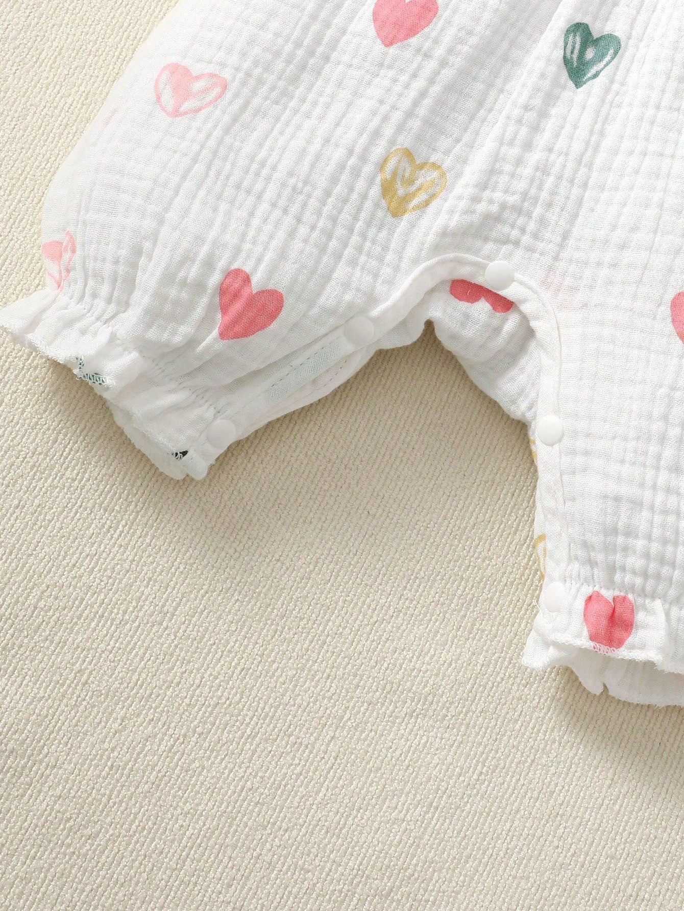 BrownBark 2pcs Cute Baby Girl Romper With Double-Sided Heart Bow + Headband Set, Summer