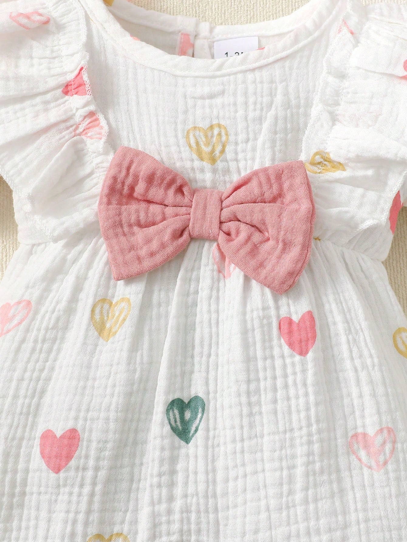 BrownBark 2pcs Cute Baby Girl Romper With Double-Sided Heart Bow + Headband Set, Summer