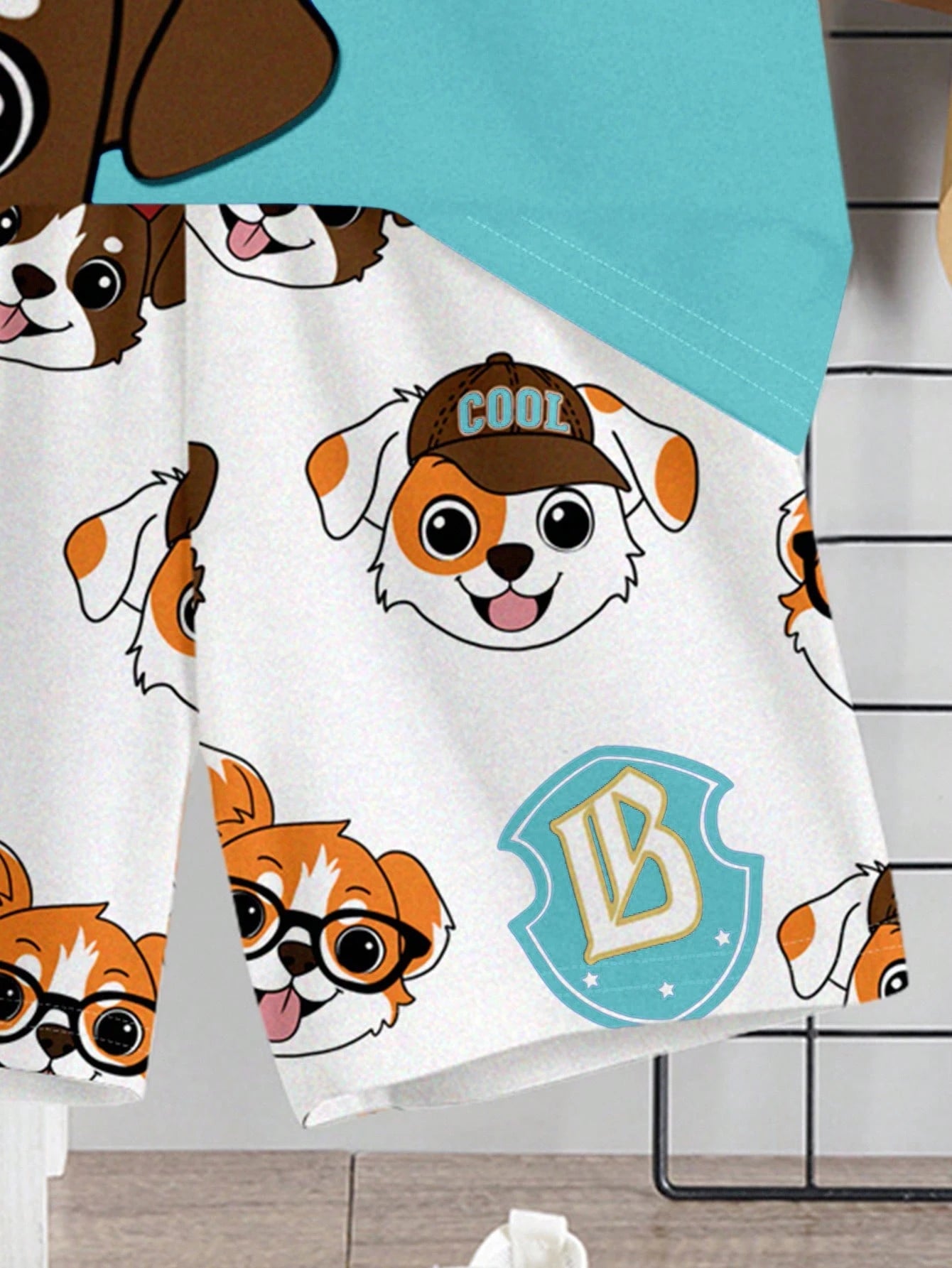 Bubblio Baby Boy 2pcs/Set Turquoise Summer Casual Cute Beach Shorts Suit,PUPPIES Graphic Round Neck Short Sleeve Tee,Everyday Basic Kids' Choice Collection