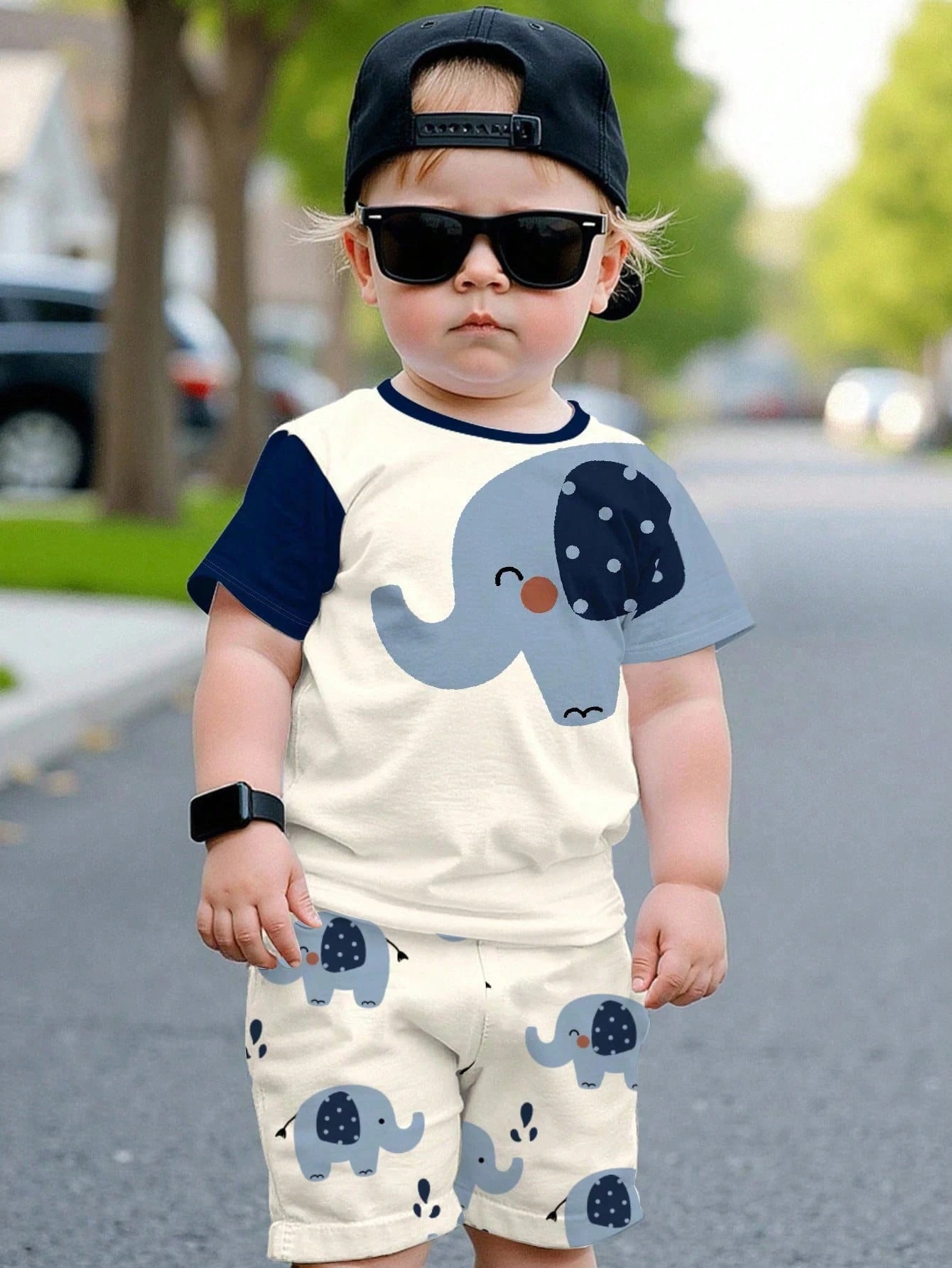 Bubblio Baby Boy 2pcs/Set Turquoise Summer Casual Cute Beach Shorts Suit,PUPPIES Graphic Round Neck Short Sleeve Tee,Everyday Basic Kids' Choice Collection