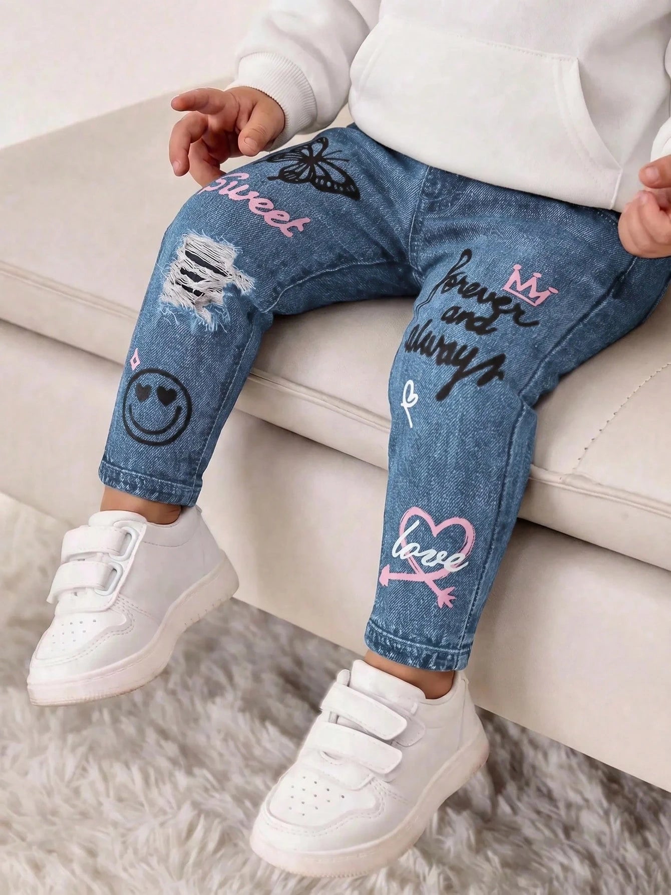Bubblio Babygirl Cute Street Style Versatile Printed Pattern Elastic Waist Long Pants