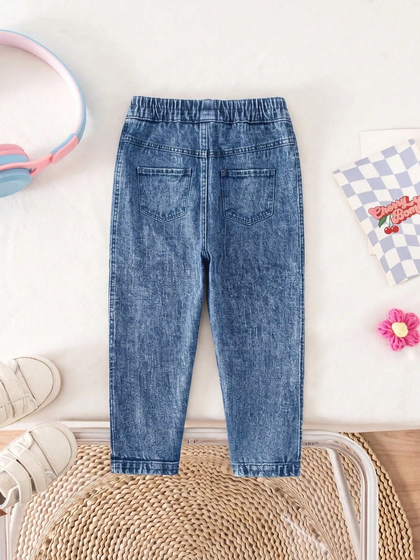 Bubblio Babygirl Cute Street Style Versatile Printed Pattern Elastic Waist Long Pants