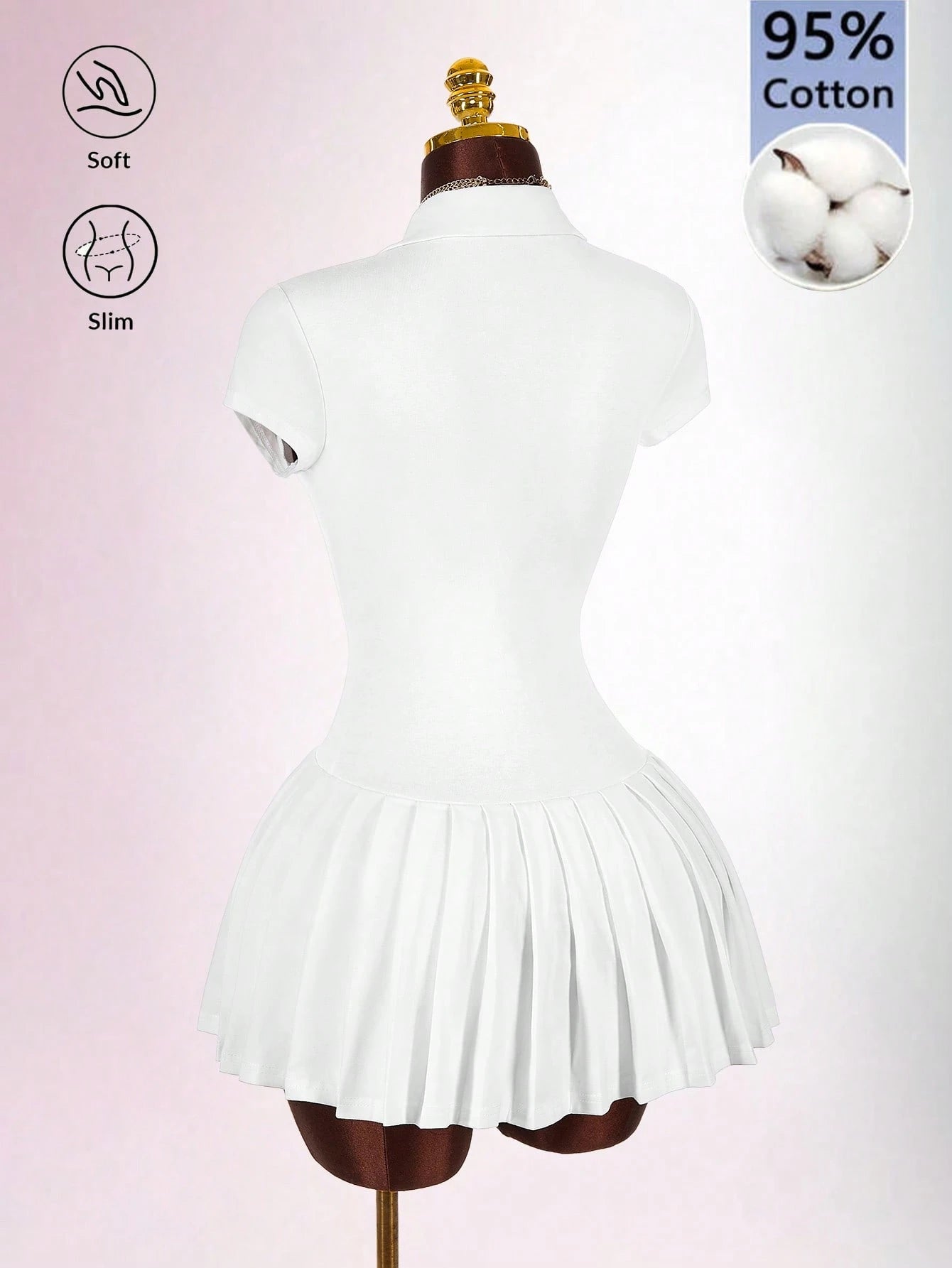 Bumpella Polo Collar Deep V-Neck Ruffle Hem Dress Back-To-School Brunch School White Summer Modest Casual