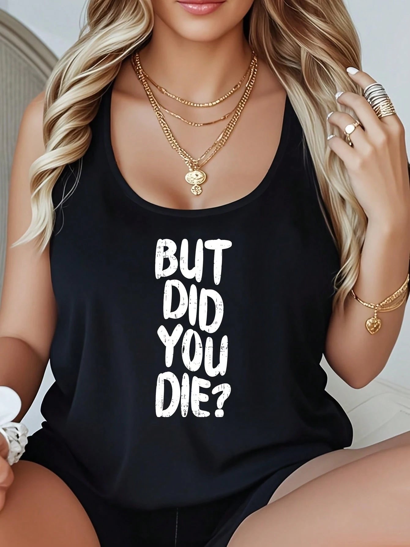 But Did You Die Slogan Funny Workout Gym Run Fit Muscle Women's Plus Size Graphic Tank Casual S Veless T-Shirt Summer Vest Suitable For Daily Home Fitness And Exercise