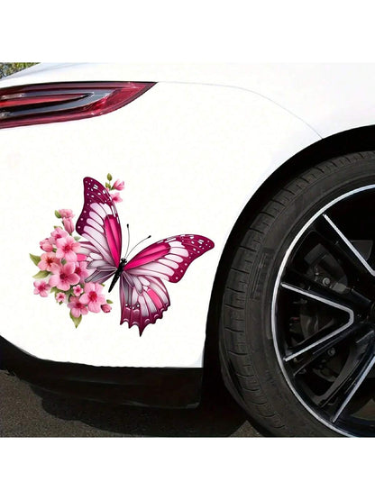 Butterfly And Flowers Car Stickers Waterproof Vinyl Decals Suitable For Auto Fuel Tank Bumper Window Scooter Body Laptop Decor