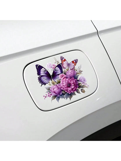 Butterfly And Flowers Car Stickers Waterproof Vinyl Decals Suitable For Auto Fuel Tank Bumper Window Scooter Body Laptop Decor