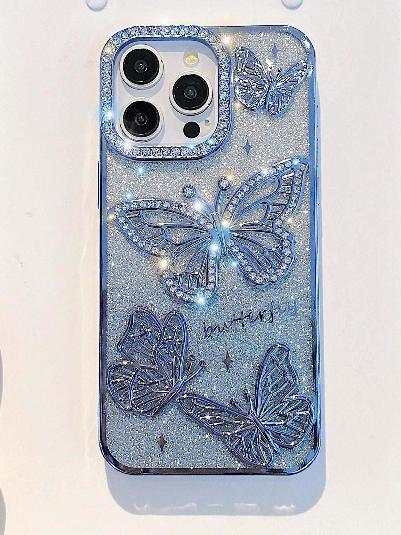 Butterfly Pattern Silicone Korean Ins Electroplated Silicone Phone Case Compatible With Iphone 16 Pro Max, 17/17 Pro/17 Pro Max, Stereoscopic Rhinestone Butterfly Design, Soft Full Coverage Case, Uniq