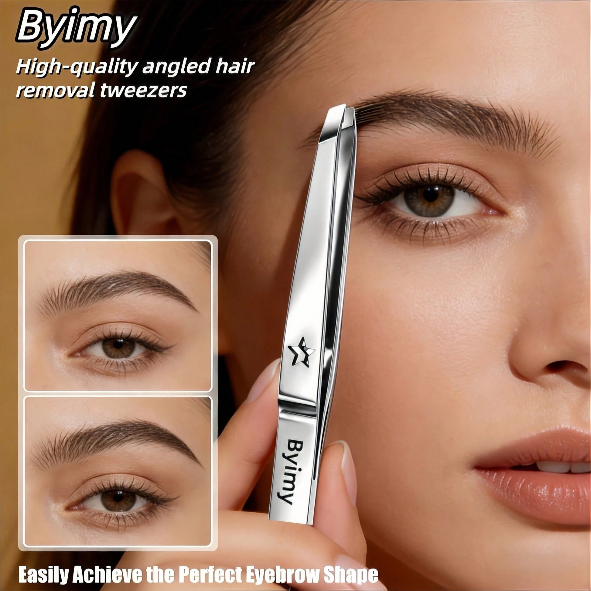 Byimy Brand Star Stainless Steel Eyebrow Tweezers, Hair Removal Tweezers, Beard Tweezers, Slanted Eyebrow Tweezers, Hair Removal Tweezers, Beard Tweezers, Eyebrow Tweezers, Hair Removal Tweezers, Eyel