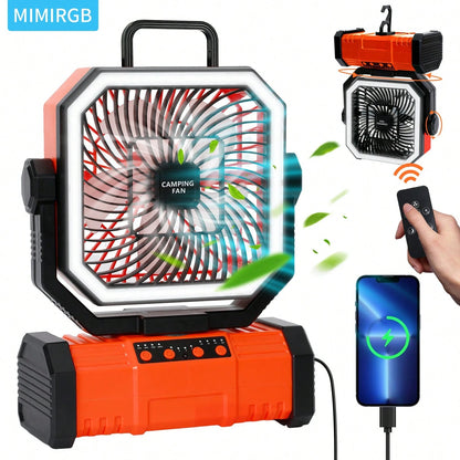 Camping Fan 11.41 Inch Portable, 20000mAh Rechargeable Battery Powered Fan With 4 Speeds Wind And LED Light 140H, Cool & Warm Light And SOS Mode, Auto Oscillating, 360° Rotating Hang Hook(Green-Basic