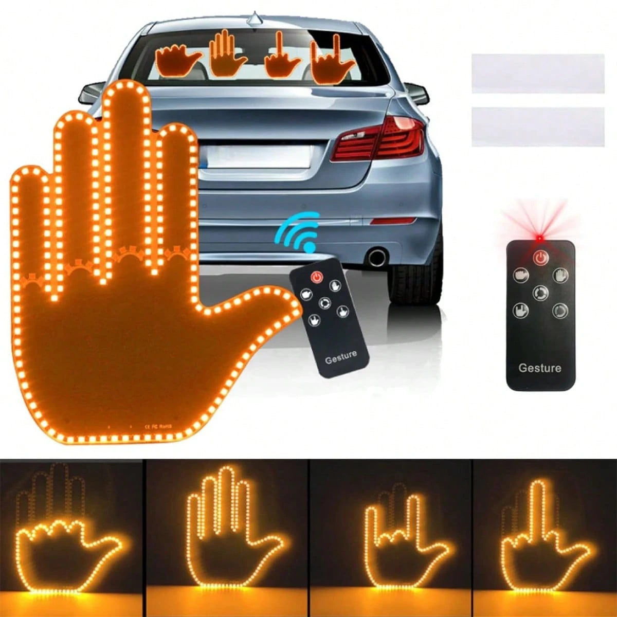 Car Accessories For Men, Car Finger Light With Remote- Give The Bird & Wave & Love To Drivers- Truck Accessories, Finger Flicker LED Hand Gesture Signs, Ideal Gift For Men And Women