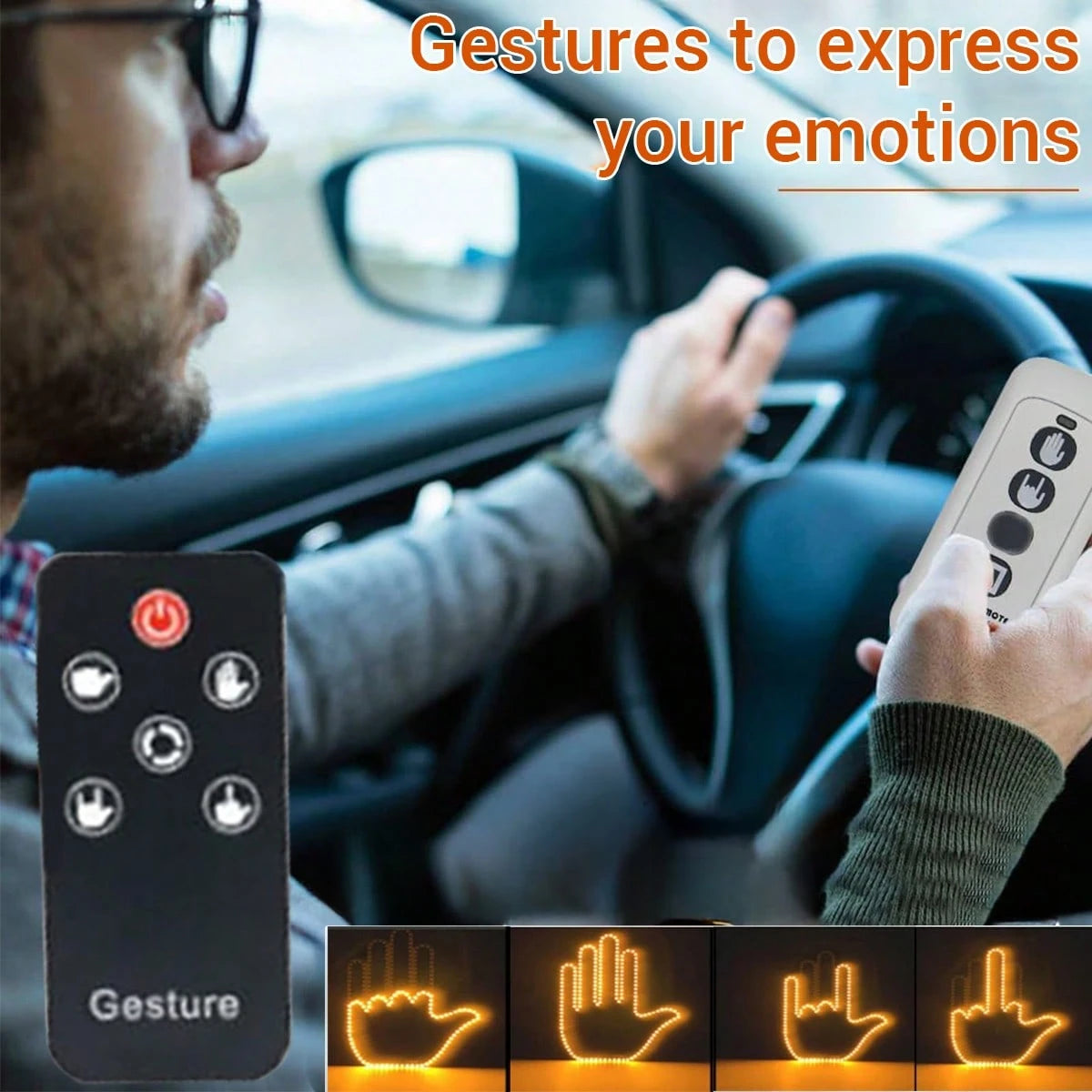 Car Accessories For Men, Car Finger Light With Remote- Give The Bird & Wave & Love To Drivers- Truck Accessories, Finger Flicker LED Hand Gesture Signs, Ideal Gift For Men And Women