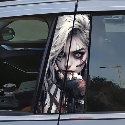 Car B-Pillar Protector Stickers-2pcs Cool Smiling Girl Car Decals,Creative Vinyl B-Pillar Protector Stickers, Durable & Flashy Cartoon Design For Rear Window Glass