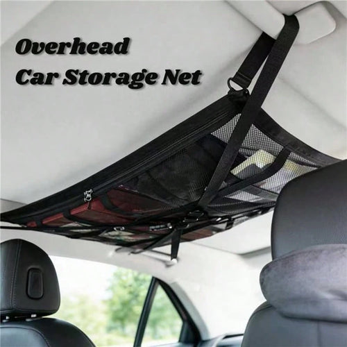 Car Ceiling Cargo Net Pocket, 30.7"*20.8"Load-Bearing And Droop Less Double-Layer Mesh Car Roof Storage Organizer, Truck SUV Long Road Trip Campin