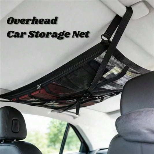 Car Ceiling Cargo Net Pocket, 30.7"*20.8"Load-Bearing And Droop Less Double-Layer Mesh Car Roof Storage Organizer, Truck SUV Long Road Trip Campin