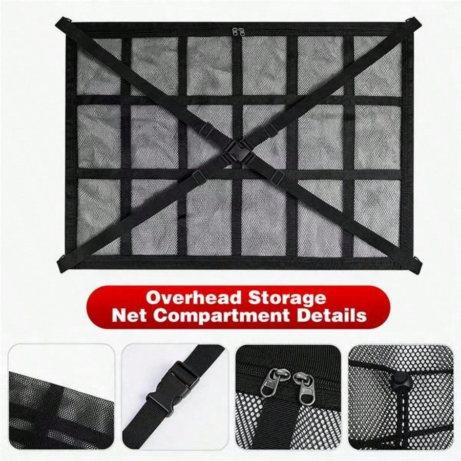 Car Ceiling Cargo Net Pocket, 30.7"*20.8"Load-Bearing And Droop Less Double-Layer Mesh Car Roof Storage Organizer, Truck SUV Long Road Trip Campin