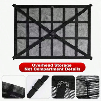 Car Ceiling Cargo Net Pocket, 30.7"*20.8"Load-Bearing And Droop Less Double-Layer Mesh Car Roof Storage Organizer, Truck SUV Long Road Trip Campin