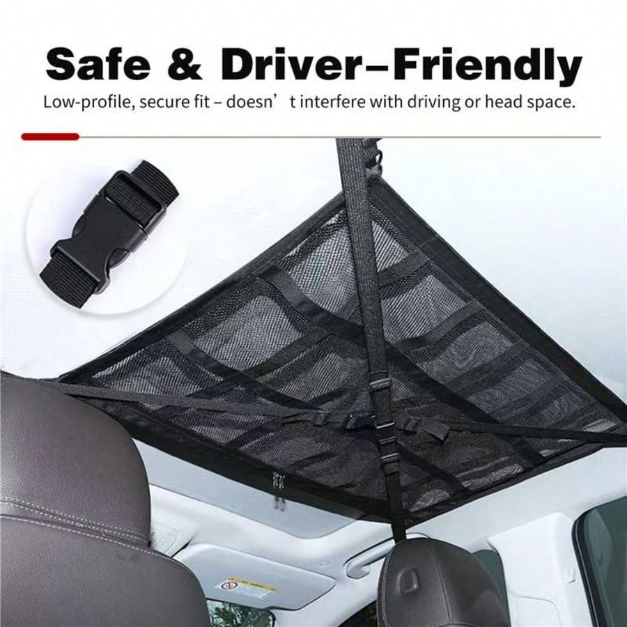 Car Ceiling Cargo Net Pocket, 30.7"*20.8"Load-Bearing And Droop Less Double-Layer Mesh Car Roof Storage Organizer, Truck SUV Long Road Trip Campin
